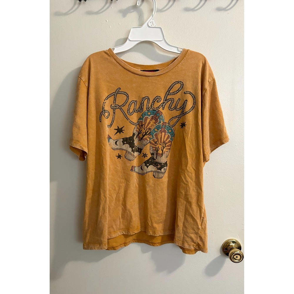 Rock & Roll Denim Ranchy Western Graphic Tee Womens XL Distressed - Picture 2 of 9